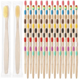 mekueeex 120 Pcs Bamboo Toothbrushes, Soft Bristle Toothbrush for Adults, Eco Friendly Natural Wooden Toothbrushes, Vegan Organic Bamboo Travel Tooth Brush, Individually Wrapped, 7 Inch 12 Color