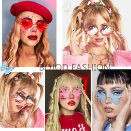 BOJOD Flame Melting Heart sunglasses for women men Drippy heart glasses Trendy Sunglasses for Party, Red, Large