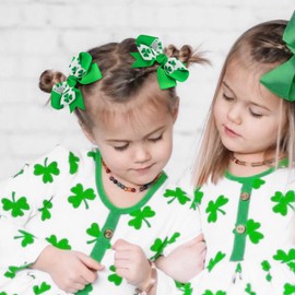 YanJie St. Patrick's Day Hair Bows Clips Green Shamrock Hairband Glitter Clover Alligator Clips Girls Hair Bows Lucky Irish Party Accessories Gift