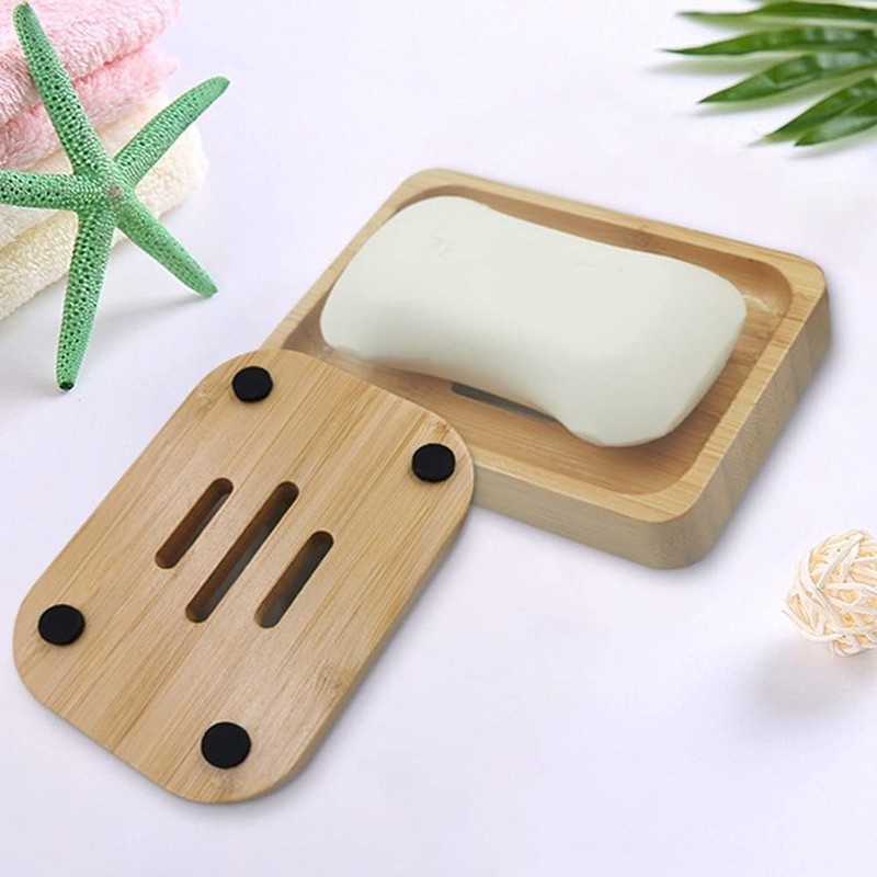 Kandid Bamboo Soap Dish - Curved Elevated Design with Drainage
