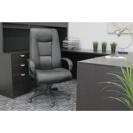 Boss Office Products Executive LeatherPlus Chair with Padded Arms in Black