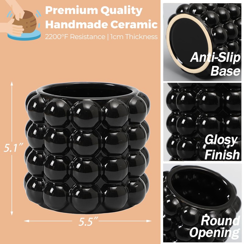 YANWE1 Bubble Vase, Black Ceramic Vase, Modern Vase, Boho Vase,