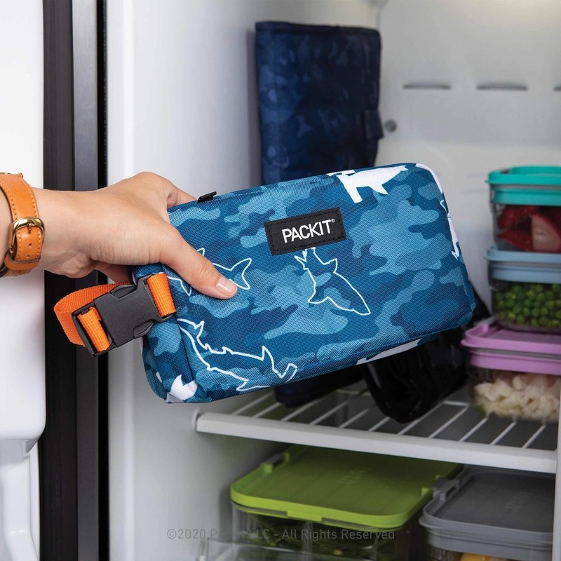 PackIt Freezable Snack Box, Camo Shark, Built with ECOFREEZE Technology,