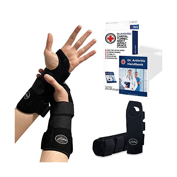 Doctor Developed Carpal Tunnel Wrist Brace Night & Wrist Support & Sleep Brace (with splint) -Registered Class I Medical Device & Doctor Written Handbook - Fully Adjustable to Fit any Hand (Pair)