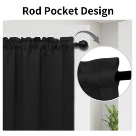 Easy-Going Blackout Door Curtains, Rod Pocket Privacy Light Filtering Sidelight Curtains French Door Curtains with Tieback, 1 Panel, 25x40 inch, Black