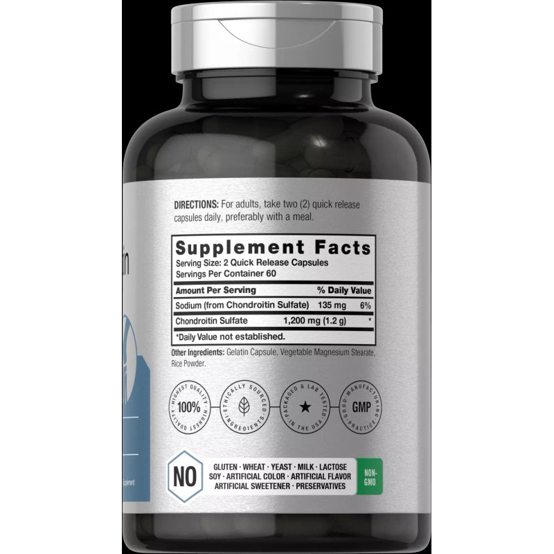 Horbäach Chondroitin Sulfate 1200mg | 120 Capsules | Non-GMO &