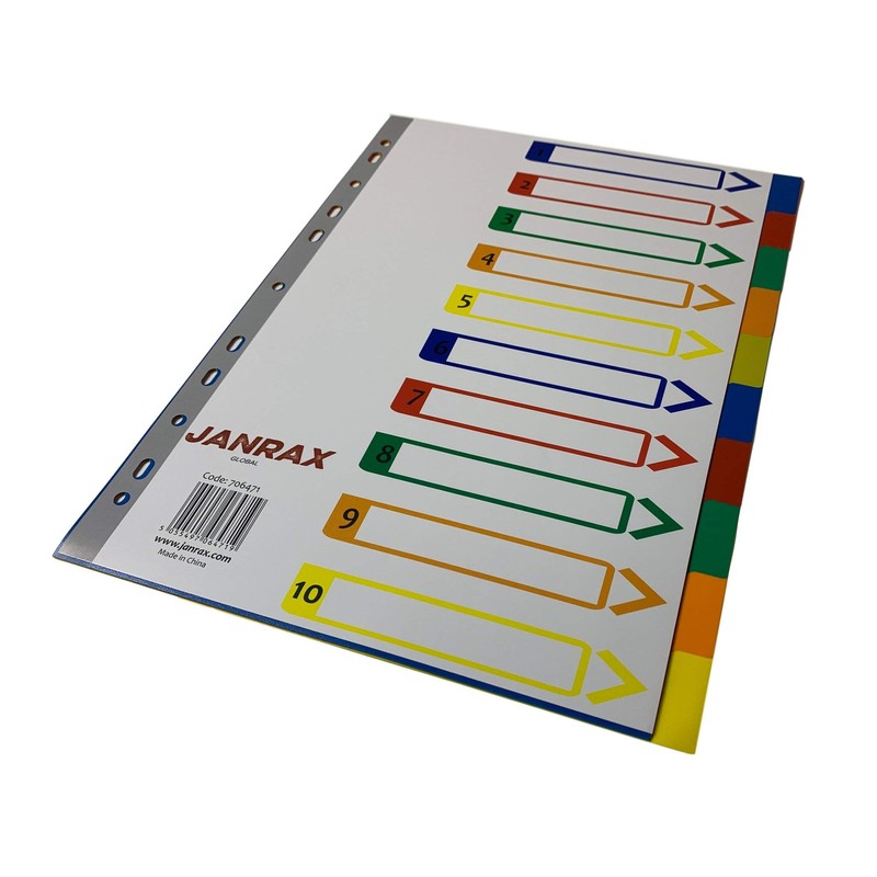 A4 10 Part Polypropylene Dividers with Index Cover
