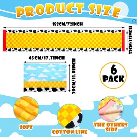 Windkream 7 Pieces Cartoon Story Table Runner Placemats Cartoon Story Birthday Party Supplies Cow Pattern Printed Check Table Decorations for Dining Table Party Mat Set