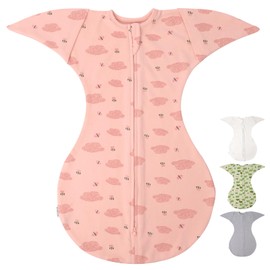 Knirose Swaddling Sack Baby Transition Sleeping Bag with Anti-Scare Function, Arms High Position, Baby Sleeping Bag with Double Zip for Easy Nappy Changing (Pink, 0-3 Months)