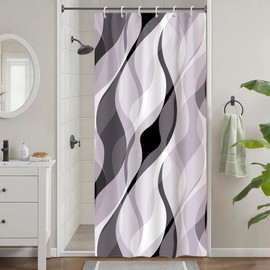 Uiiooazy Shower Curtain Lavender Shower Curtain Abstract Geometric Pattern Lines Stripes Shower Curtain Bath Anti Mould Waterproof Polyester Fabric Washable Bathroom Curtain with 6 Hooks 90 x 180 cm