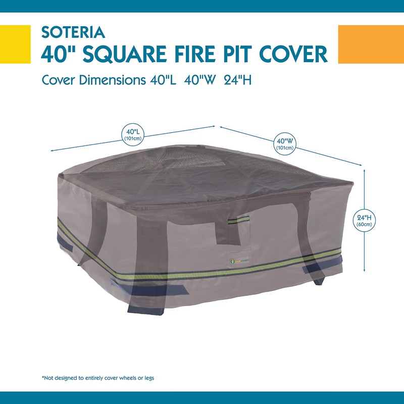 DUCKCOVERS Soteria Water-Resistant 40 Inch Square Fire Pit Cover, Outdoor