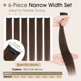 Elailite Real Hair Clip In Extensions Human Hair Brown Double Weft 6 Pcs Seamless Highlights Hairpieces Straight Remy - #02 Dark Brown - 20 Inch 44g