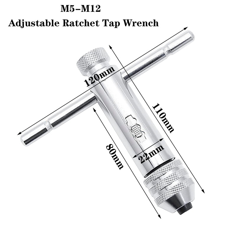 QISF Adjustable Ratchet Tap Wrench，T-Handle Threading Wrench for Metric M5-M12