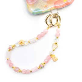 Varluft Cute Pink Phone Charm Beaded Phone Charms Strap, Adjsutable Cell Phone Lanyard Wrist Strap with Tether Tab Fashion Phone Chain Bag Charm for Woman Girls