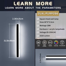 Mikeru 31.4inch Long Led Wall Light, 6000k Cool White Modern Outdoor Wall Light Ip65 Waterproof Black Acrylic Porch Exterior Lighting Fixtures, Exterior Wall Mount Lights for Garage Front Door