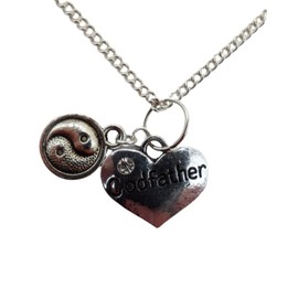 Silver Plated Necklace Godfather Love Heart Gem Charm Yin Yang