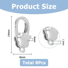 Hobbspring 8Pcs Brass Lobster Clasps 14x8mm Platinum Lobster Claw Clasps Metal Jewelry Clasps Connectors with Closed Jump Rings for Jewelry Making Keychain Leather Bags Purse