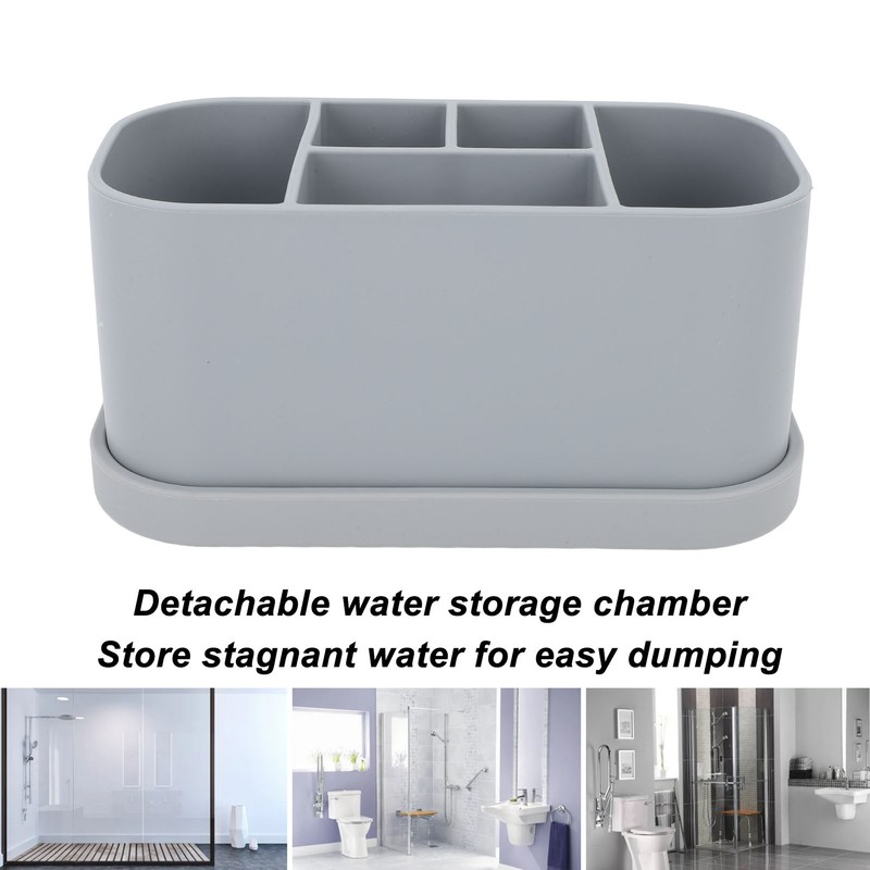 Silicone Toothbrush Toothpaste Holder Multipurpose 5 Slots Drainage Holes Bathroom