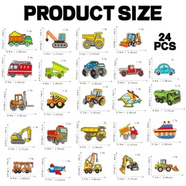 Yueser Iron-On Patches for Children, Pack of 24 Patches for Ironing Set, Iron-On Patches, Children's Iron-On Patches, Children's Cars Iron-On Patches Children for Clothes, Jackets, Backpacks, Denim