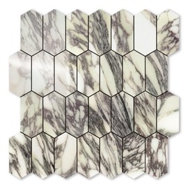 Vamos Tile Long Hexagon Peel and Stick Backsplash Tile - 10 Sheets Stick on Backsplash for Kitchen and Bathroom 12.4 x 12 Inch White Marble Look PVC Mixed Metal Silver Self Adhesive Mosaic Wall Tiles