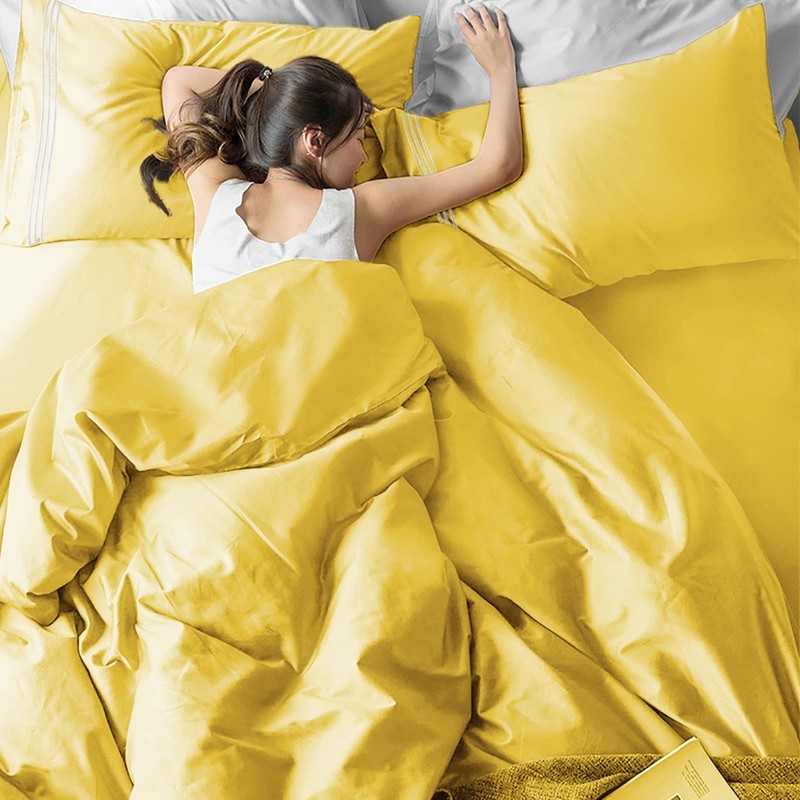 EaseHome Yellow Sheets for Queen Size Bed Set -Deep Pocket