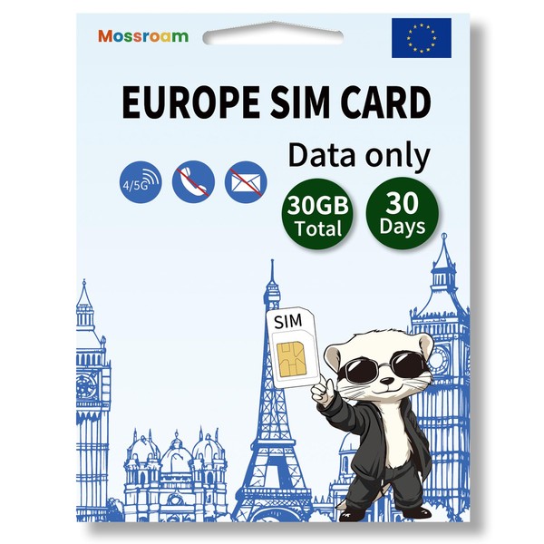 Data SIM Card for Europe Travel 30 Days 30GB Total