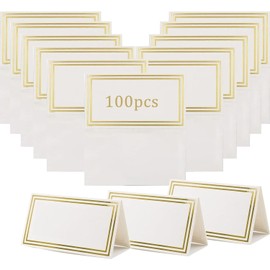 Flaiskytup Table Place Cards 100Pcs Card Table with Gold Foil Border,Small Tent Cards Blank Name Place Card for Wedding Events Parties Christmas Dinner Reception Restaurants