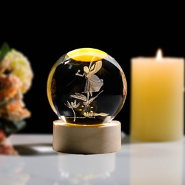 Arikyrist 3D Fairy Crystal Ball Lamp Decor Fairy Figurines Glass Sphere Paperweight with LED Wooden Base, 3D Laser Engraved Glass Fairy Figurines Night Light Gifts for Home Office Decor.