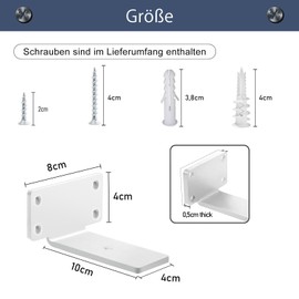 MLOQI Pack of 2 Shelf Brackets, Shelf Brackets, Heavy Duty Metal Shelf Brackets, Heavy Duty Angle Wall Brackets, 0.5 cm Thick Shelf Brackets, Load Capacity 50 kg (White, 10 cm)