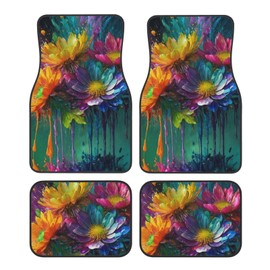 Car Floor Mats,Vehicle Front Rear Carpets Mats Universal Car Rugs,Car Accessories for Truck,Oil Style Flowers