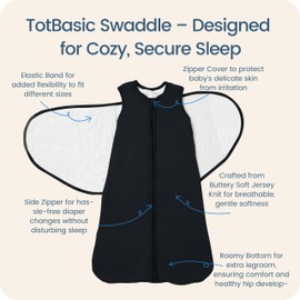 TOTBASIC Baby Swaddle Blanket 3-6 Months, 1.0 TOG 3-Way Adjustable Baby Sleep Sack, Midnight