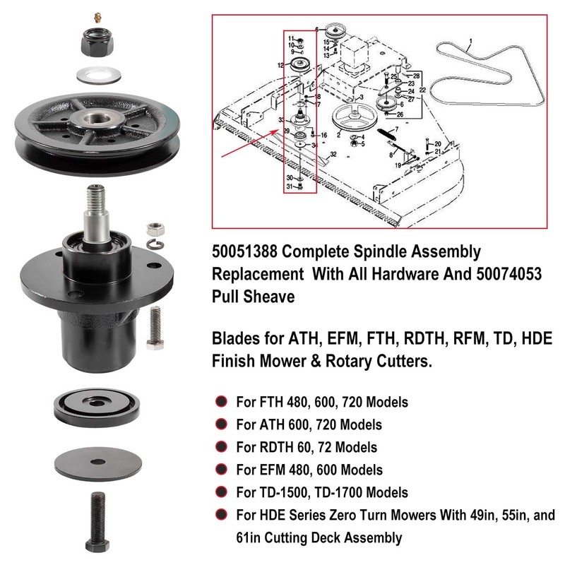 Complete Spindle Assembly 50051388 Assemble Replacement Parts Kit & Pull