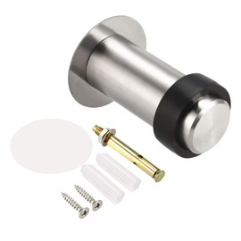 TA-VIGOR 80mm Height Floor Mounted Door Stopper with Rubber Buffer, Brushed Stainless Steel Cylindrical Door Stop Modern Style Door Protector for Rooms, Front Doors, Patios, Garages, Offices