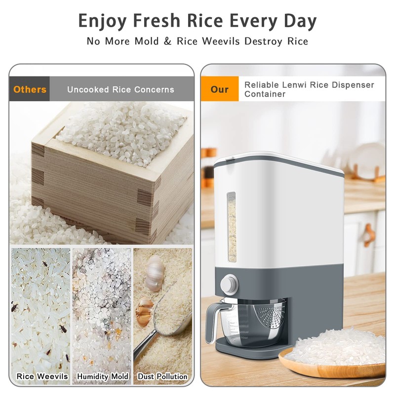 Lenwi 22-25 Lbs Rice Dispenser, Large Cereal Dry Food Storage