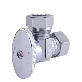 Hausen HA-SS114-1 Chrome-Plated Nominal Compression Inlet x 7/16-inch and 1/2-inch Slip-Joint Outlet 1/4-Turn Angle Water Stop Lead-Free Forged Brass Compatible with Copper Piping, 1-Pack