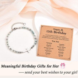 IKIATY 17 Year Old Girl Gifts Ideas, Happy 17th Birthday Decorations Gifts for 17 Year Old Girls with Card, Christian Cross Bracelet Birthday Presents Trendy Stuff