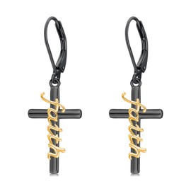 Midir&Etain Faith Cross Earrings 925 Sterling Silver Black Religious Dangle Earrings Faith Cross Christian Catholic Jewelry Gifts for Women Men, 11*6.5mm, Sterling Silver, No Gemstone