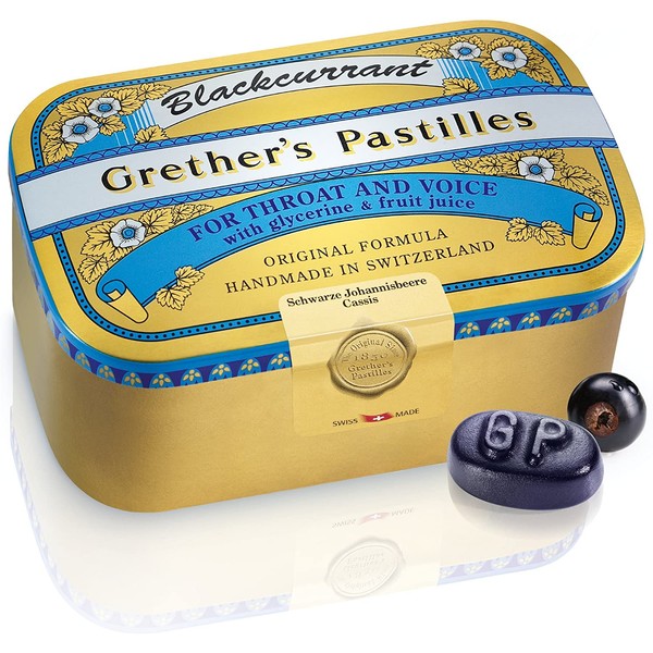 Grether’s Pastilles Original Formula for Dry Mouth and Sore Throat Relief, Blackcurrant, 15 oz. Box