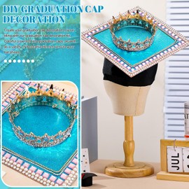 Noveread 13 Pcs DIY Graduation Cap Decorations Kit Graduation Crown for Women Include 1 Crown 2 Rhinestone Necklace 3 Hot Glue Stick 300 Pearl 504 Rhinestone Sticker 4 Crystal Diamond Sticker(Gold)