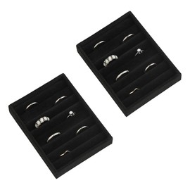 Frebeauty Small Jewelry Tray Set,Velvet Ring Organizer,Stackable Jewelry Organizer Tray,Mini Jewelry Drawer Organizer,4.92 x 3.74 x 0.9 Inches,7 Slots Ring Tray for Women (Set 2,Black)