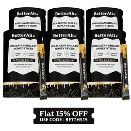 BETTER ALT 6 Packs of BetterAlt GOLD+ Shilajit Honey Sticks | Caramel, Cinnamon and Classic Flavors | Helps Boost Energy | Lab-Tested for Purity - Flavor: Classic-Pack of 6