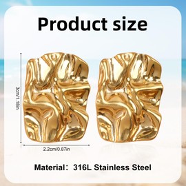 Mikovivi Irregular Golden Stud Earrings Women's Minimalist Chunky Geometric Earrings Hammered Golden Stud Earrings Fashion Jewellery for Women