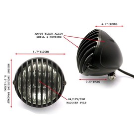Alchemy Parts Premium Motorcycle 4.5 Inch (120 mm) Matt Black Alloy Headlight for customised Cafe Racer, Chopper and Bobber | Bottom Mount | High Low Bulb Included
