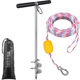 Insaga 36'' Sand Anchor for Boat with 32ft Rope, 304 Stainless Steel Boat Sand Anchor with Crossbar, Fully Welded Screw in Boat Anchor for Kayak, Jet Ski, Pontoon, Shallow Water, Beach and Sandbar Use