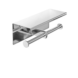 yeavs Double Toilet Paper Holder SUS304 Stainless Steel Tissue Roll Rack with Phone Storage Shelf (Polished Chrome)