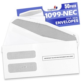 50 1099 NEC Tax Form Envelopes 2025, Designed for Printed 1099 NEC Forms, 3 13/16’’ x 8 7/8 Self-Seal, Double-Window, Security Tinted, 50 Nec Self-Seal Envelopes