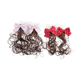 2 Pairs Hair Extension for Kids, Cute Bows Curly Wig Hairpin Bowknot Hair Clips Braid Wig Ponytail Holder Princess Costume Dress up Hair Accessory