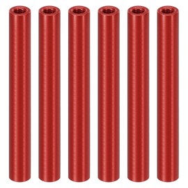 PATIKIL 6pcs M3 Metal Threaded Standoff Spacer Nuts, Round Aluminum Spacers Female Coupling Screws, 1/8" ID x 3/16" OD, Red, (50mm L)