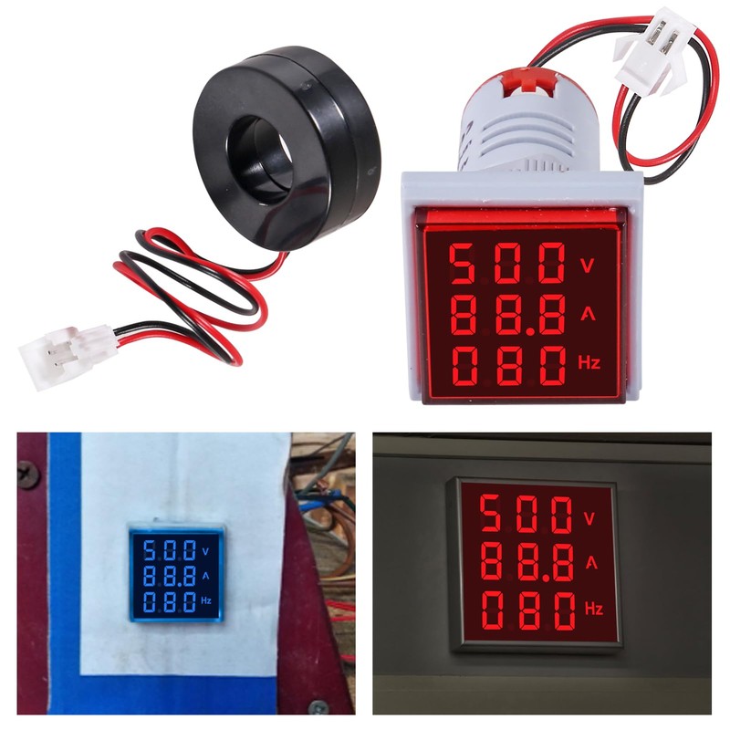DWEII 3PCS Square LED Digital Voltmeter Ammeter Hertz Meter AC20-500V