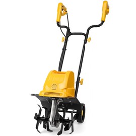 IncwBo Electric Tiller/Cultivator 4 Steel Tines, 8'' Tilling Depth Garden Roto Tillers for Gardening, 13.5 Amp 12 Inch Corded Rototiller with Adjustable Wheels, Yellow